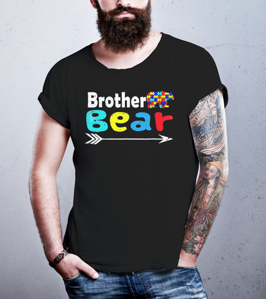 Brother Bear Family Autism Awareness Puzzle Arrow T-Shirt