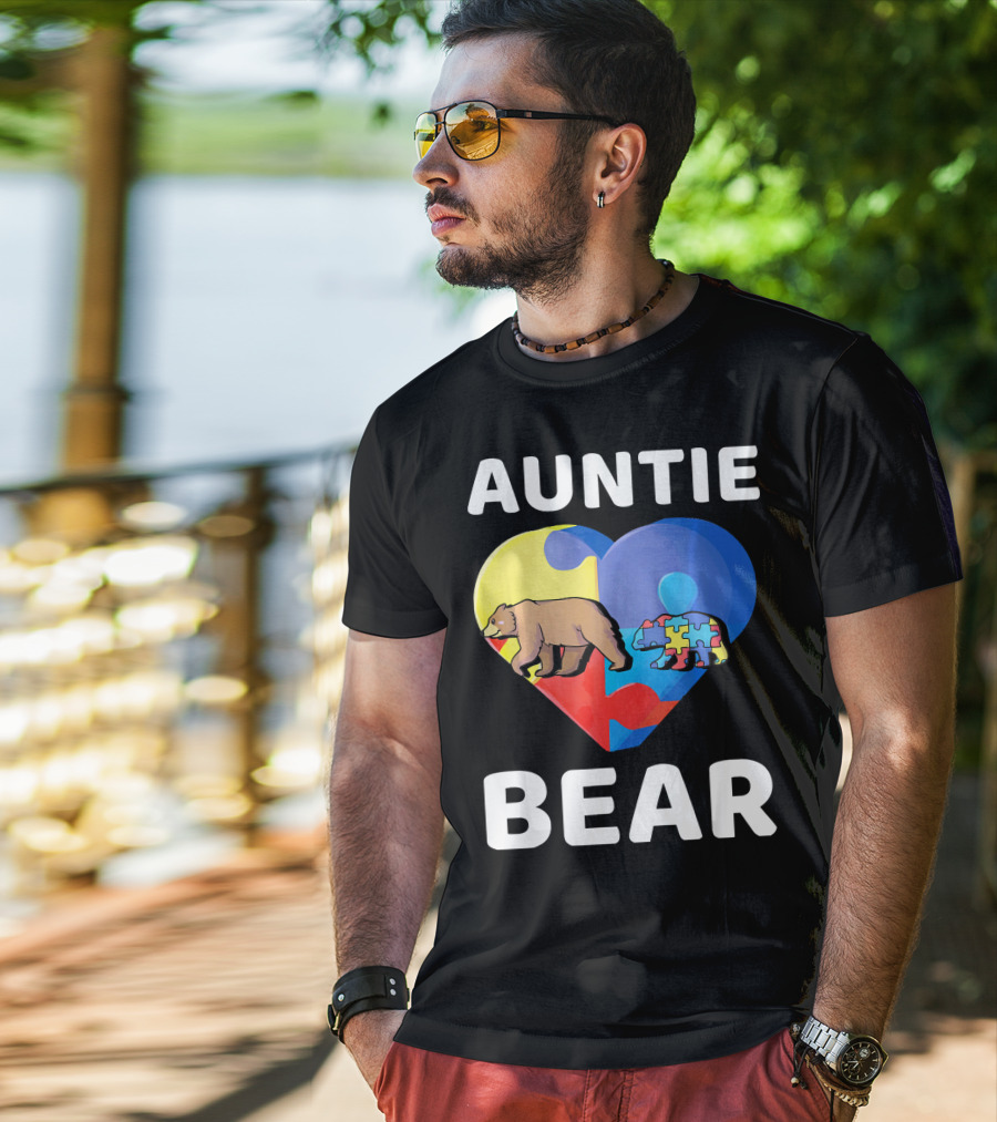 Auntie Bear Heart Puzzle Autism Awareness T-Shirt