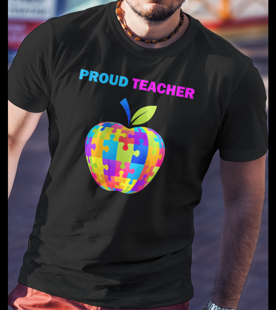 Proud Teacher Autism Awareness Puzzle Apple T-Shirt