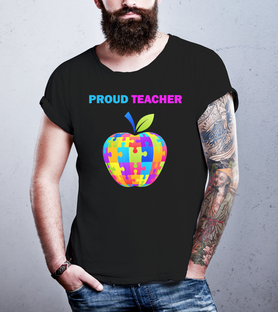 Proud Teacher Autism Awareness Puzzle Apple T-Shirt