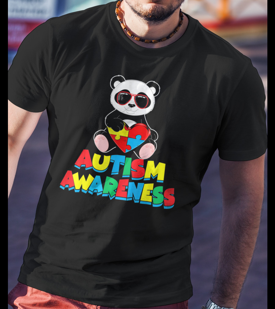 Autism Awareness Funny Panda With Heart-Shaped Puzzle T-Shirt