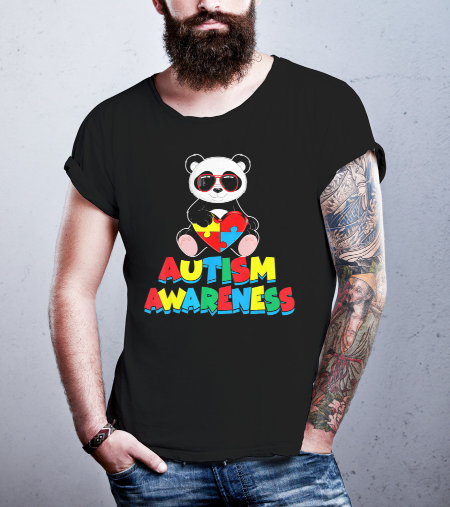 Autism Awareness Funny Panda With Heart-Shaped Puzzle T-Shirt