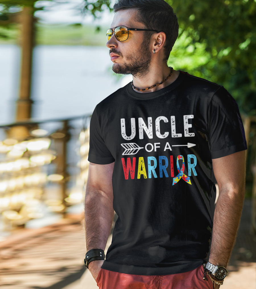 Uncle Of A Warrior Puzzle Ribbon Autism Awareness T-Shirt