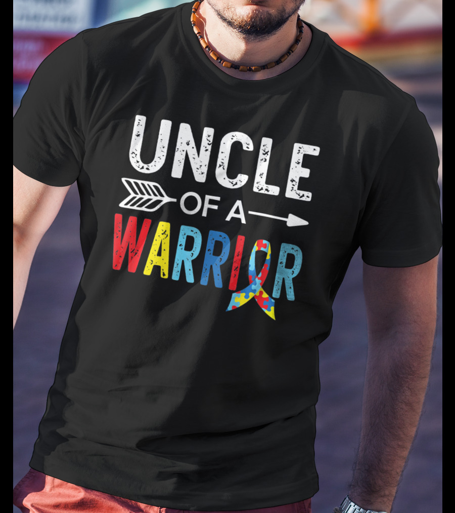 Uncle Of A Warrior Puzzle Ribbon Autism Awareness T-Shirt