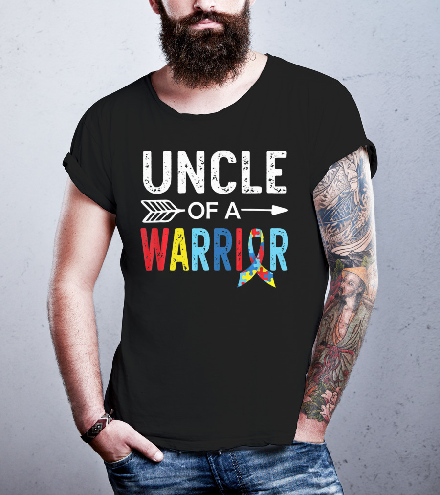 Uncle Of A Warrior Puzzle Ribbon Autism Awareness T-Shirt