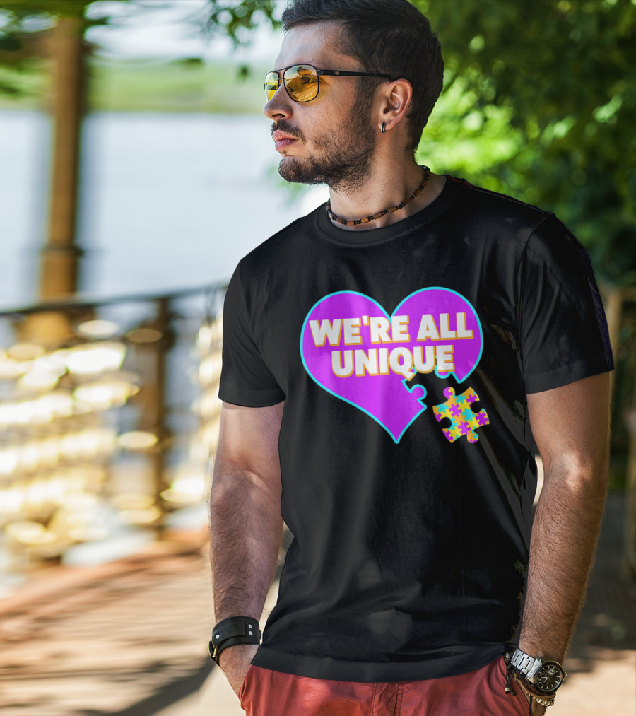 We're All Unique Autism Awareness Puzzle Heart T-Shirt