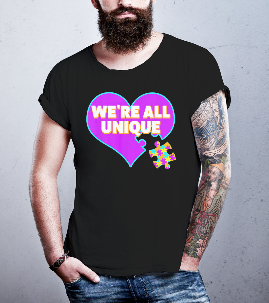 We're All Unique Autism Awareness Puzzle Heart T-Shirt