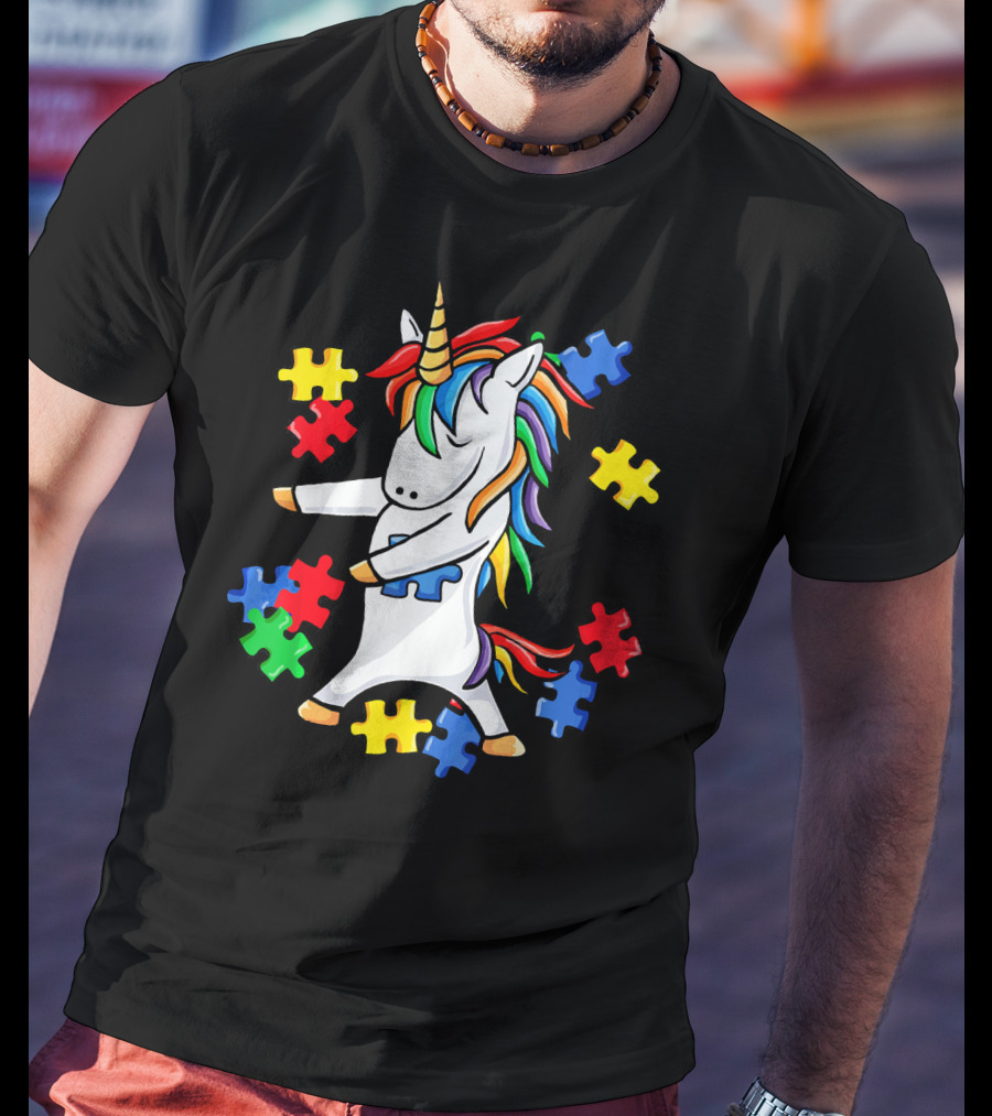 Autism Awareness Unicorn Puzzle Pieces Floss Dance T-Shirt