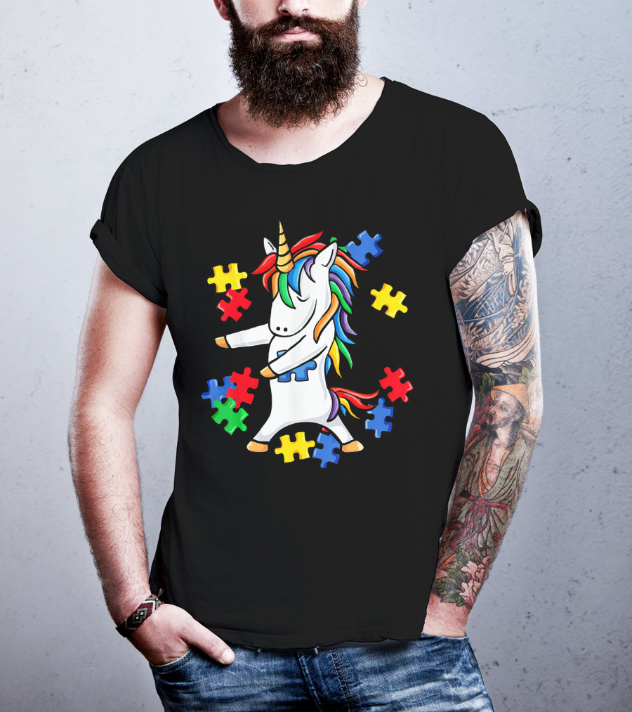 Autism Awareness Unicorn Puzzle Pieces Floss Dance T-Shirt