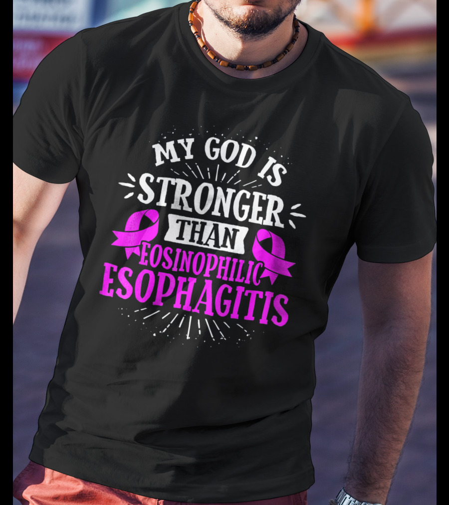 My God Is Stronger Than Eosinophilic Esophagitis Magenta Awareness T-Shirt