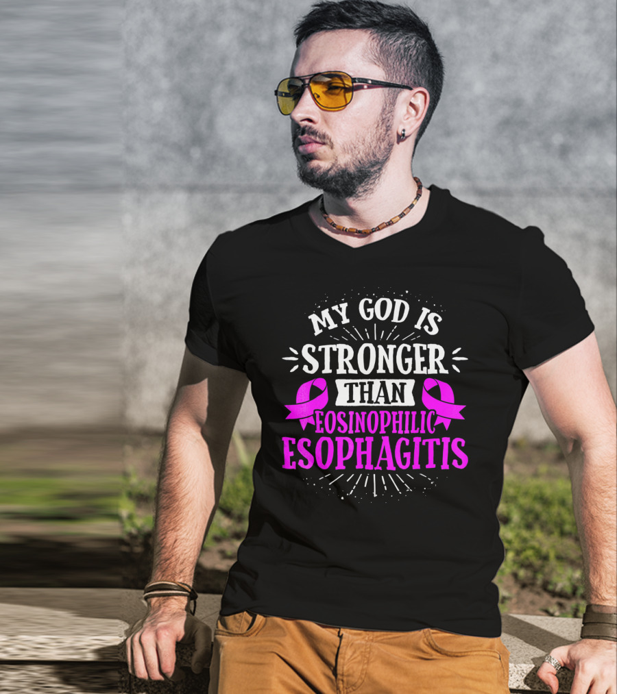 My God Is Stronger Than Eosinophilic Esophagitis Magenta Awareness T-Shirt