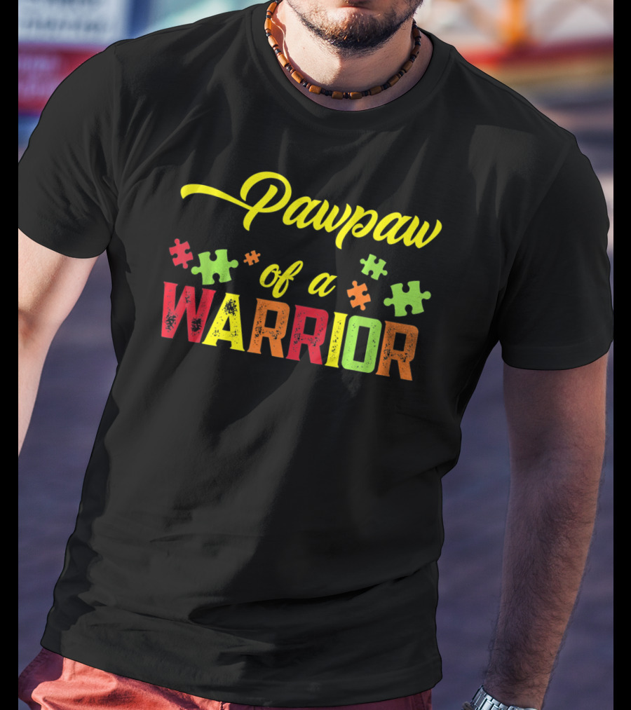 Pawpaw Of A Warrior Autism Awareness Puzzle Pieces T-Shirt