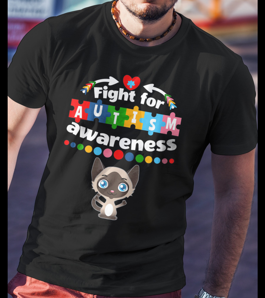 Fight For Autism Awareness Cat Puzzle Heart T-Shirt