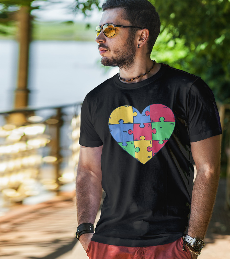 Autism Awareness Puzzle Heart Valentine Multicolor T-Shirt