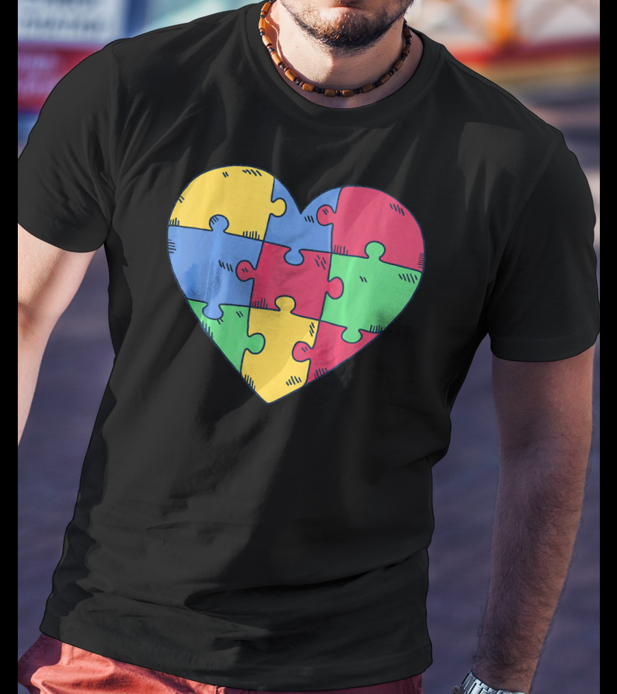 Autism Awareness Puzzle Heart Valentine Multicolor T-Shirt
