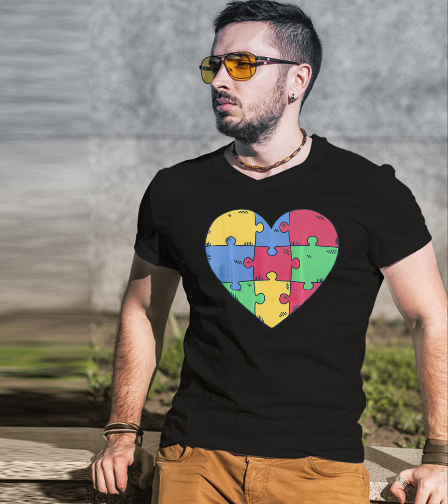 Autism Awareness Puzzle Heart Valentine Multicolor T-Shirt