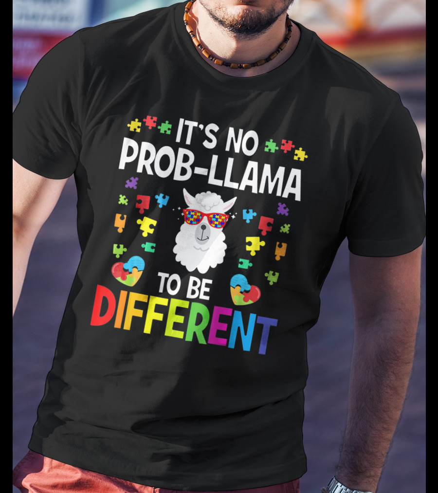 It's No Prob-Llama To Be Different Autism Awareness Puzzle Pieces T-Shirt