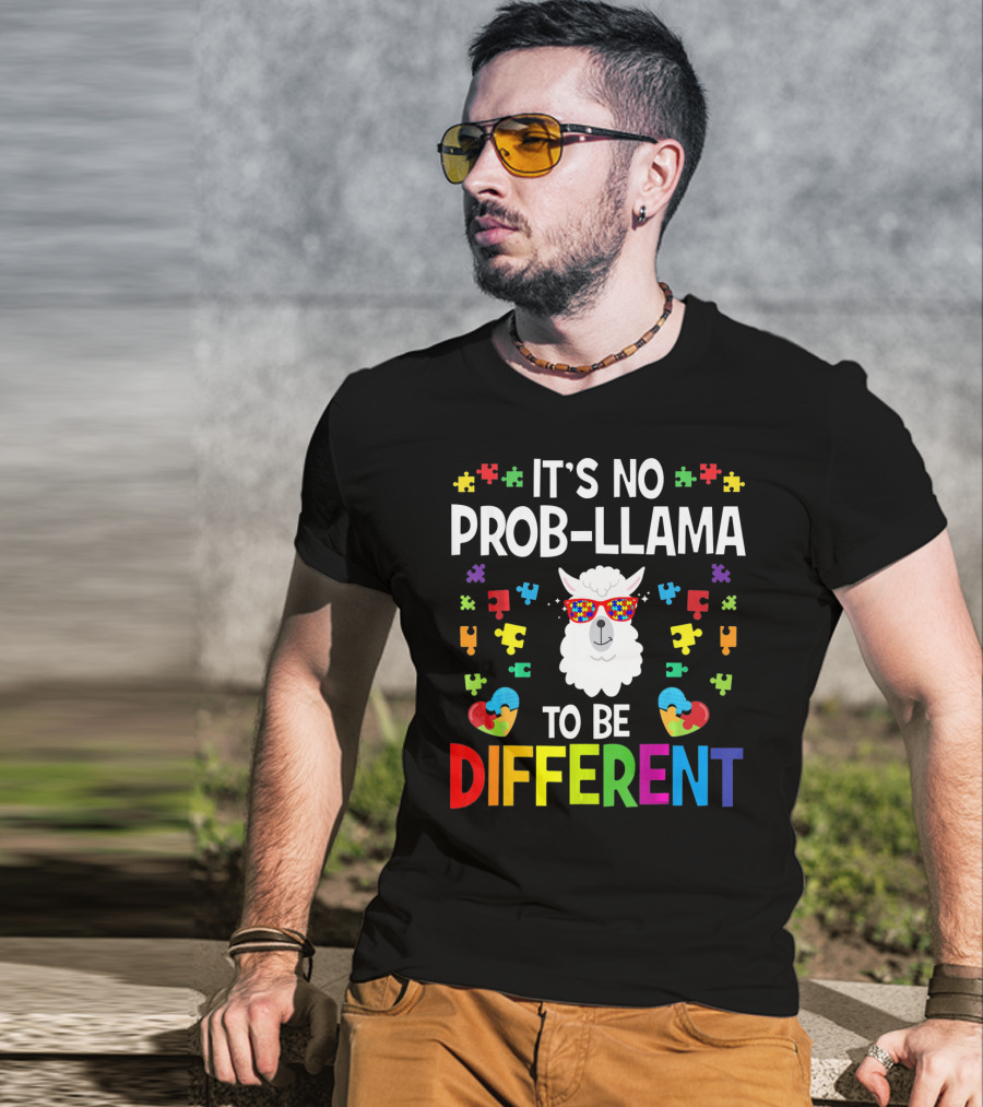 It's No Prob-Llama To Be Different Autism Awareness Puzzle Pieces T-Shirt