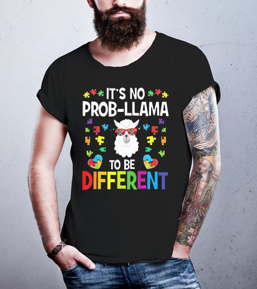 It's No Prob-Llama To Be Different Autism Awareness Puzzle Pieces T-Shirt