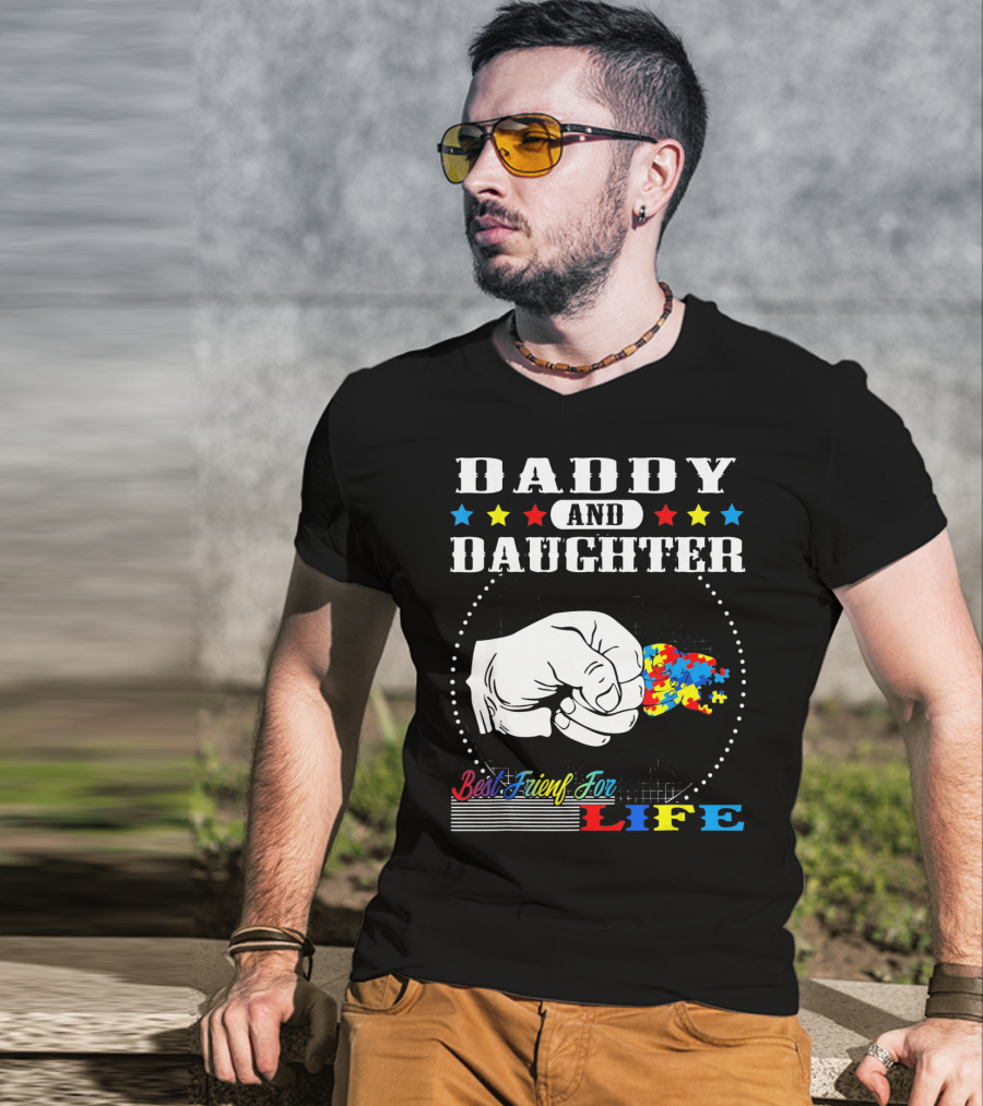 Daddy And Daughter Best Friends For Life Autism Awareness Puzzle Pieces T-Shirt