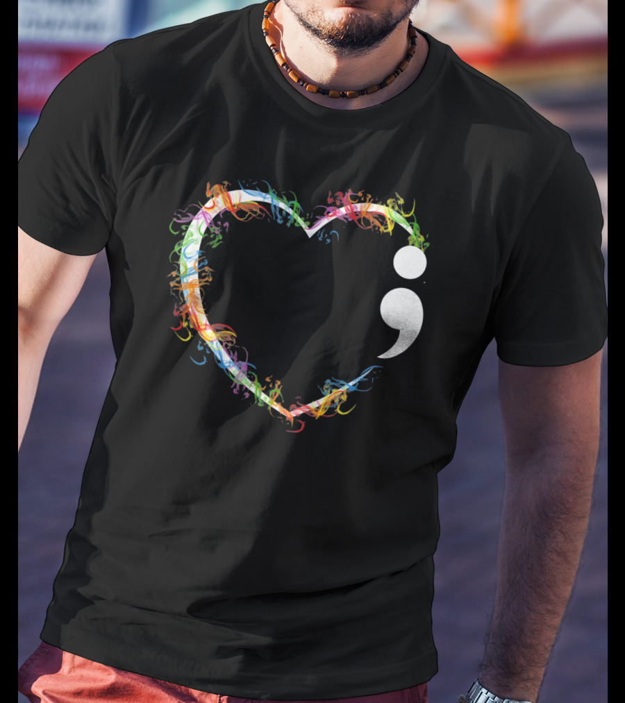 Heart Semicolon Rainbow Suicide Prevention Awareness T-Shirt