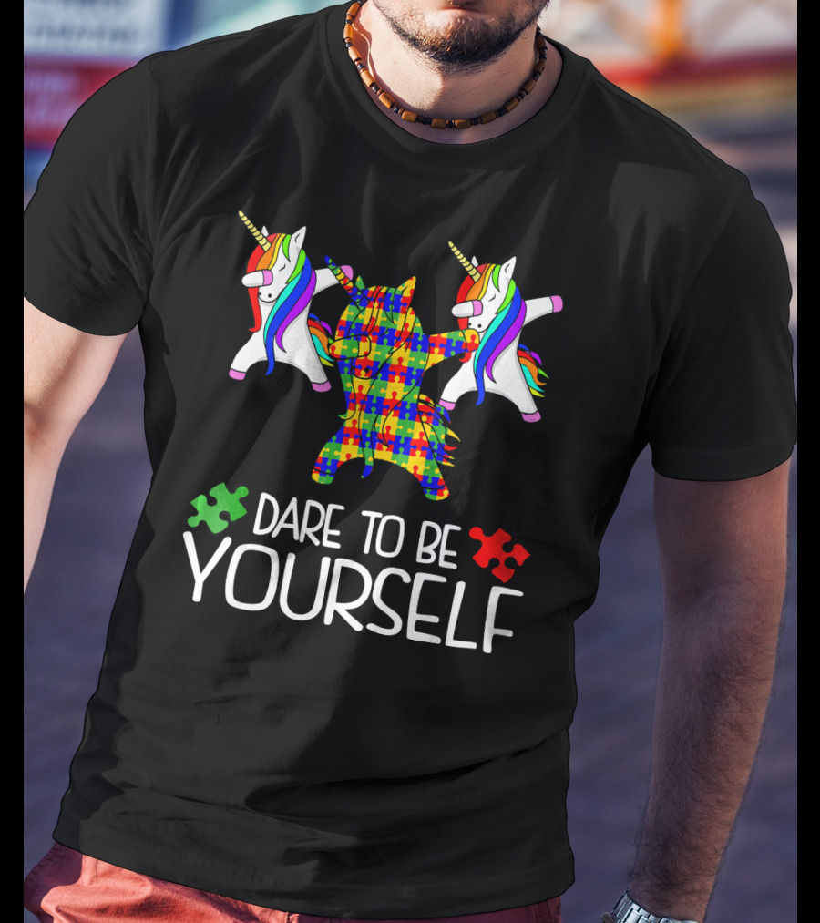 Dare To Be Yourself Autism Awareness Unicorn Puzzle T-Shirt