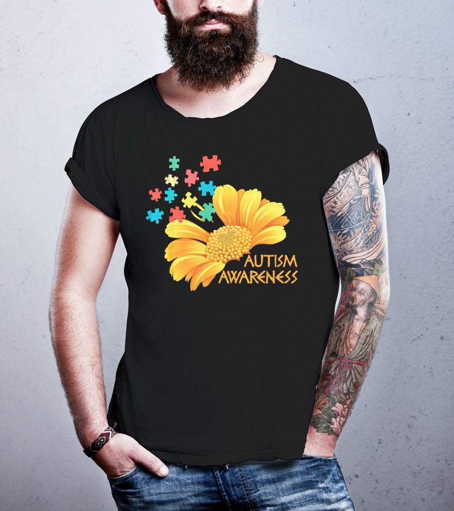 Sunflower Autism Awareness Puzzle Pieces T-Shirt