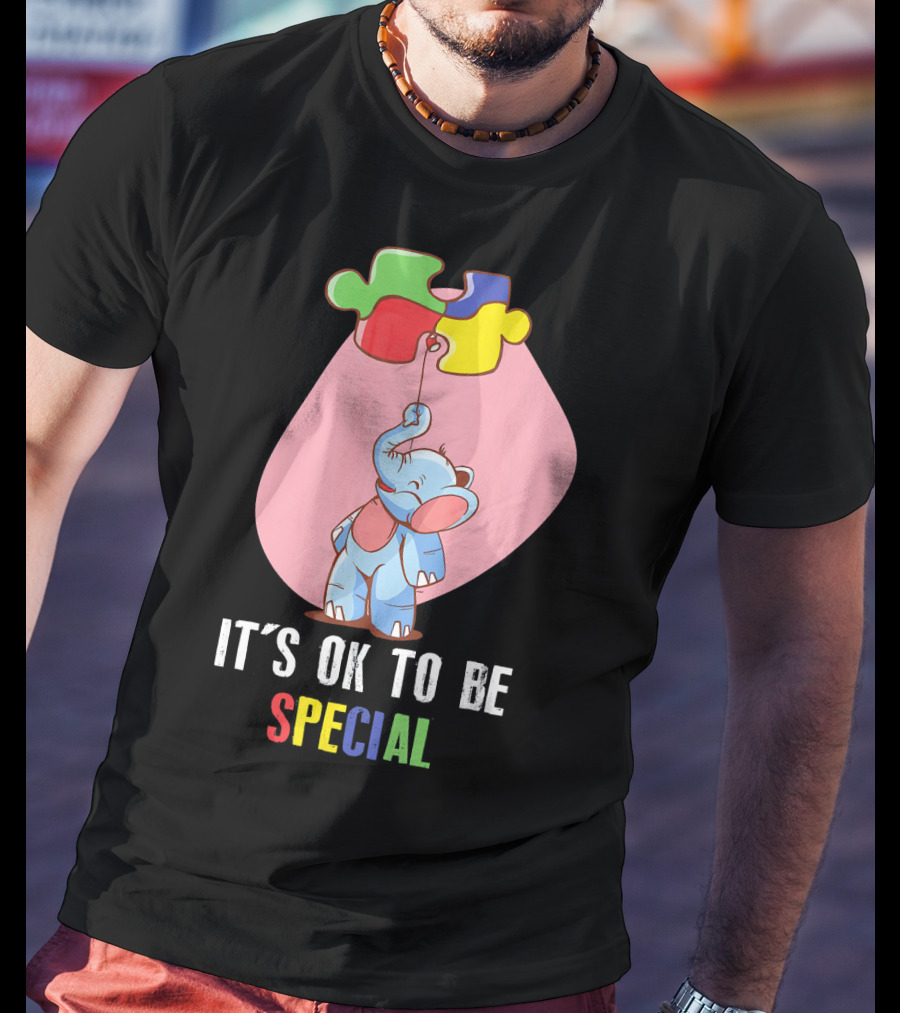 It's OK To Be Special Cute Elephant Autis Puzzle Colors T-Shirt