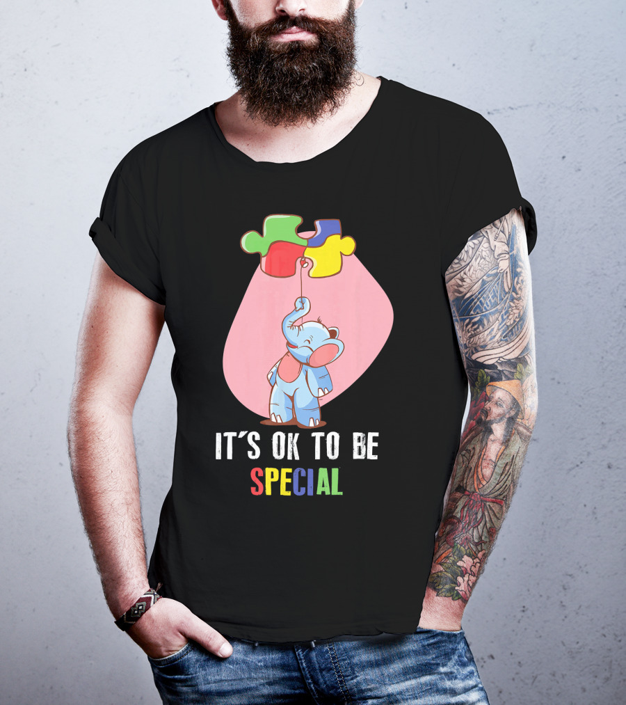 It's OK To Be Special Cute Elephant Autis Puzzle Colors T-Shirt