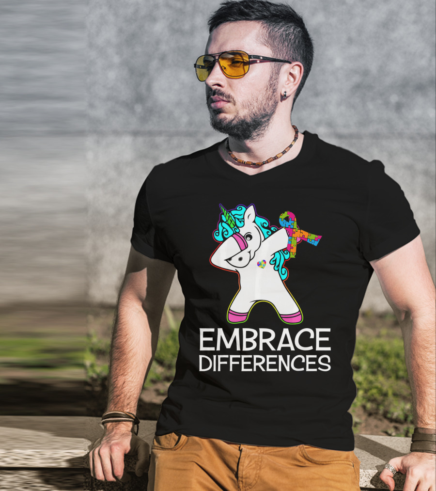 Embrace Differences Unicorn Autism Awareness Puzzle T-Shirt