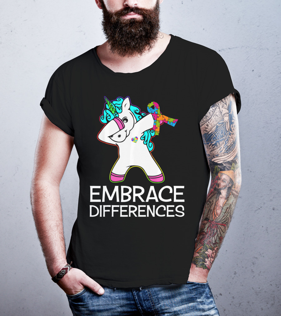 Embrace Differences Unicorn Autism Awareness Puzzle T-Shirt