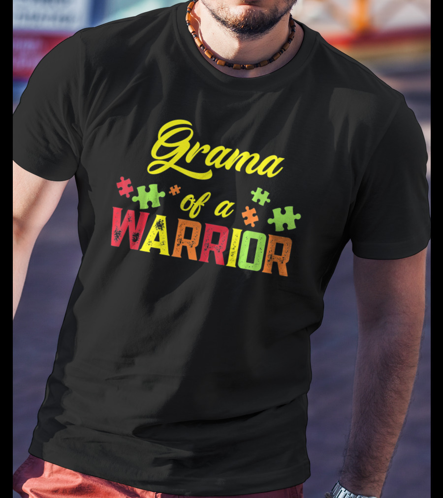 Grama Of A Warrior Puzzle Pieces Autism Awareness T-Shirt