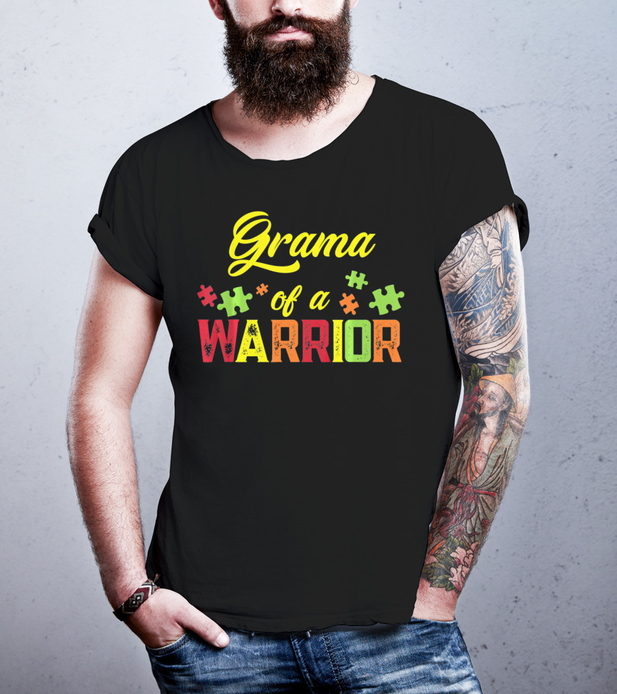Grama Of A Warrior Puzzle Pieces Autism Awareness T-Shirt