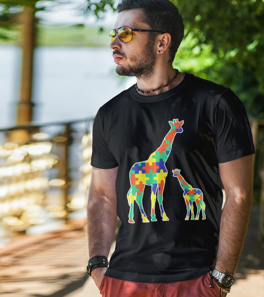 Kids Cute Autism Awareness Giraffes Puzzle T-Shirt