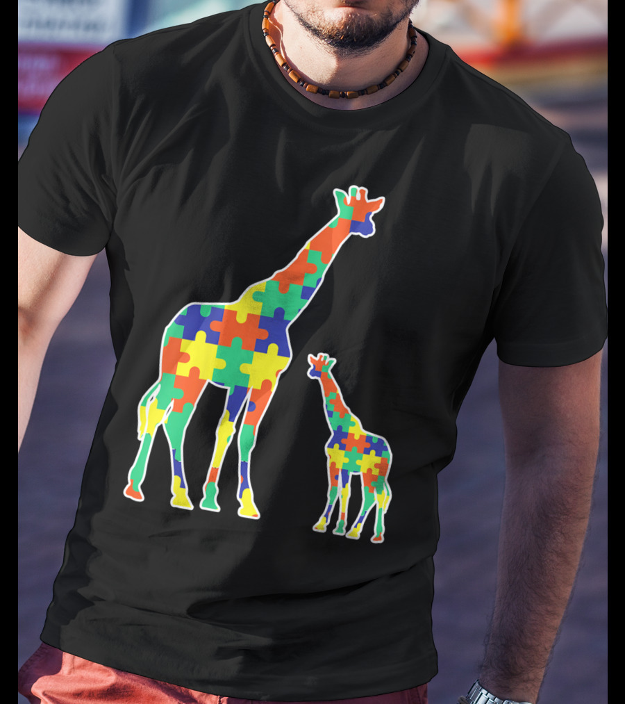 Kids Cute Autism Awareness Giraffes Puzzle T-Shirt