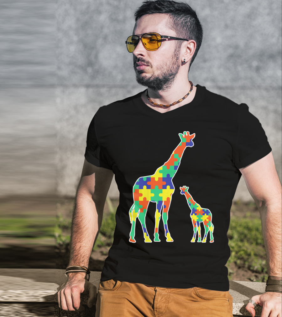 Kids Cute Autism Awareness Giraffes Puzzle T-Shirt