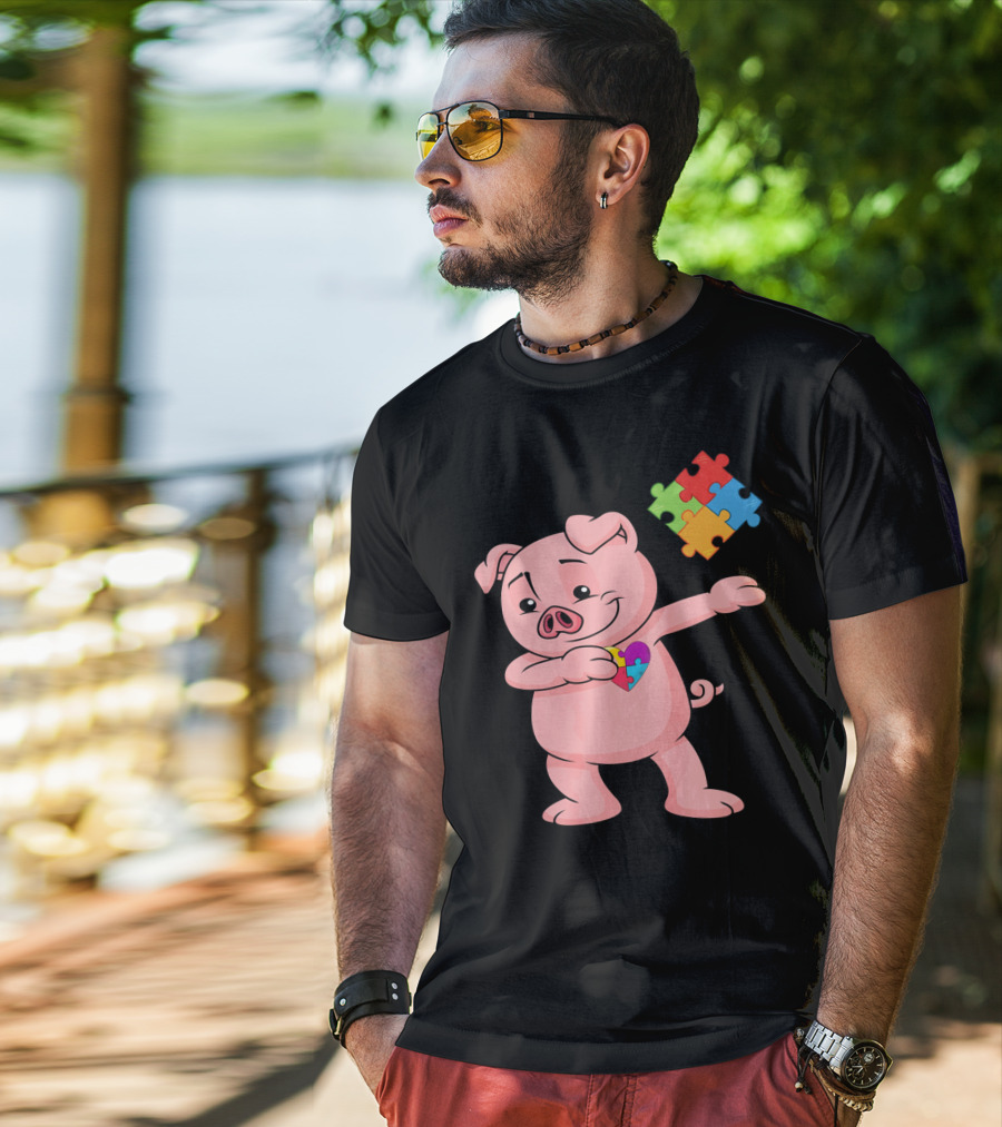 Piggy Puzzle Piece Autism Awareness Heart T-Shirt