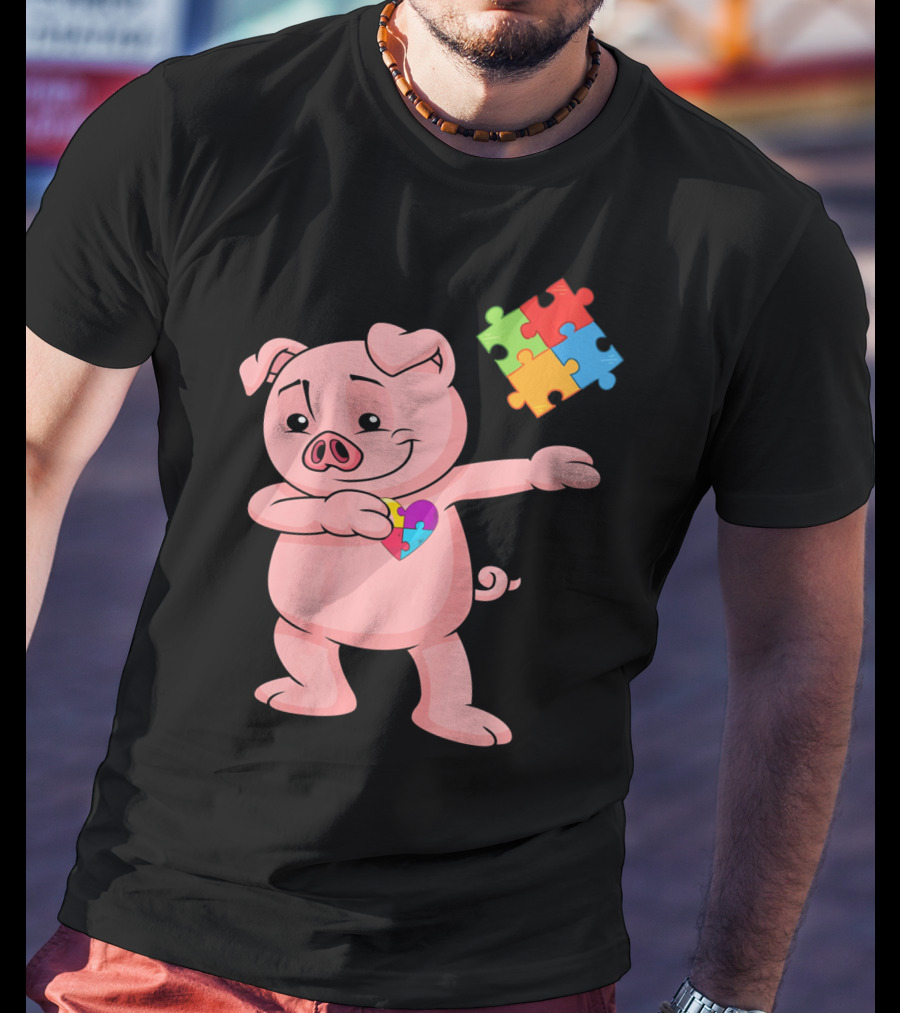 Piggy Puzzle Piece Autism Awareness Heart T-Shirt