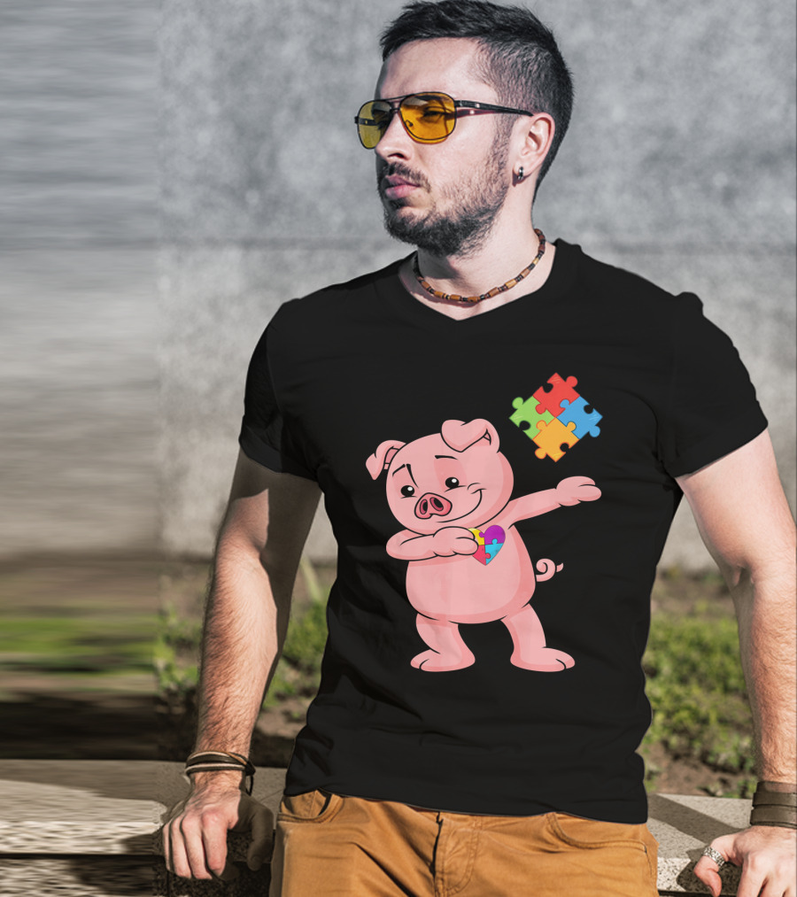 Piggy Puzzle Piece Autism Awareness Heart T-Shirt