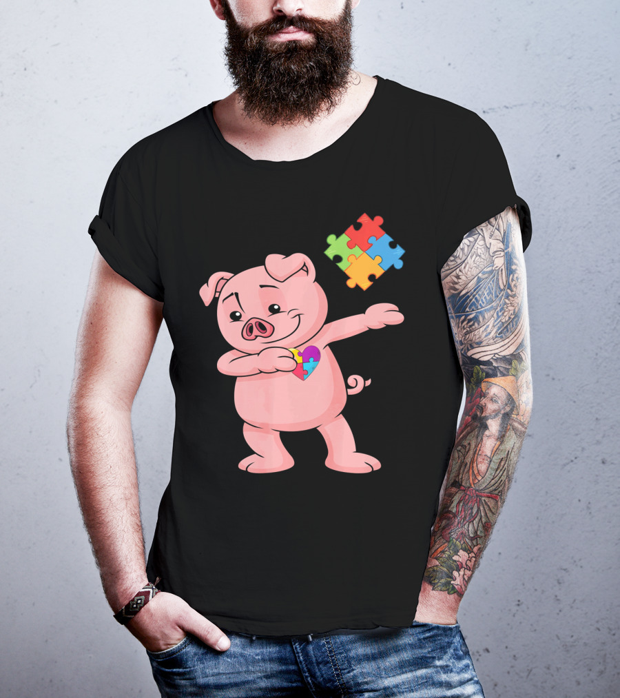 Piggy Puzzle Piece Autism Awareness Heart T-Shirt