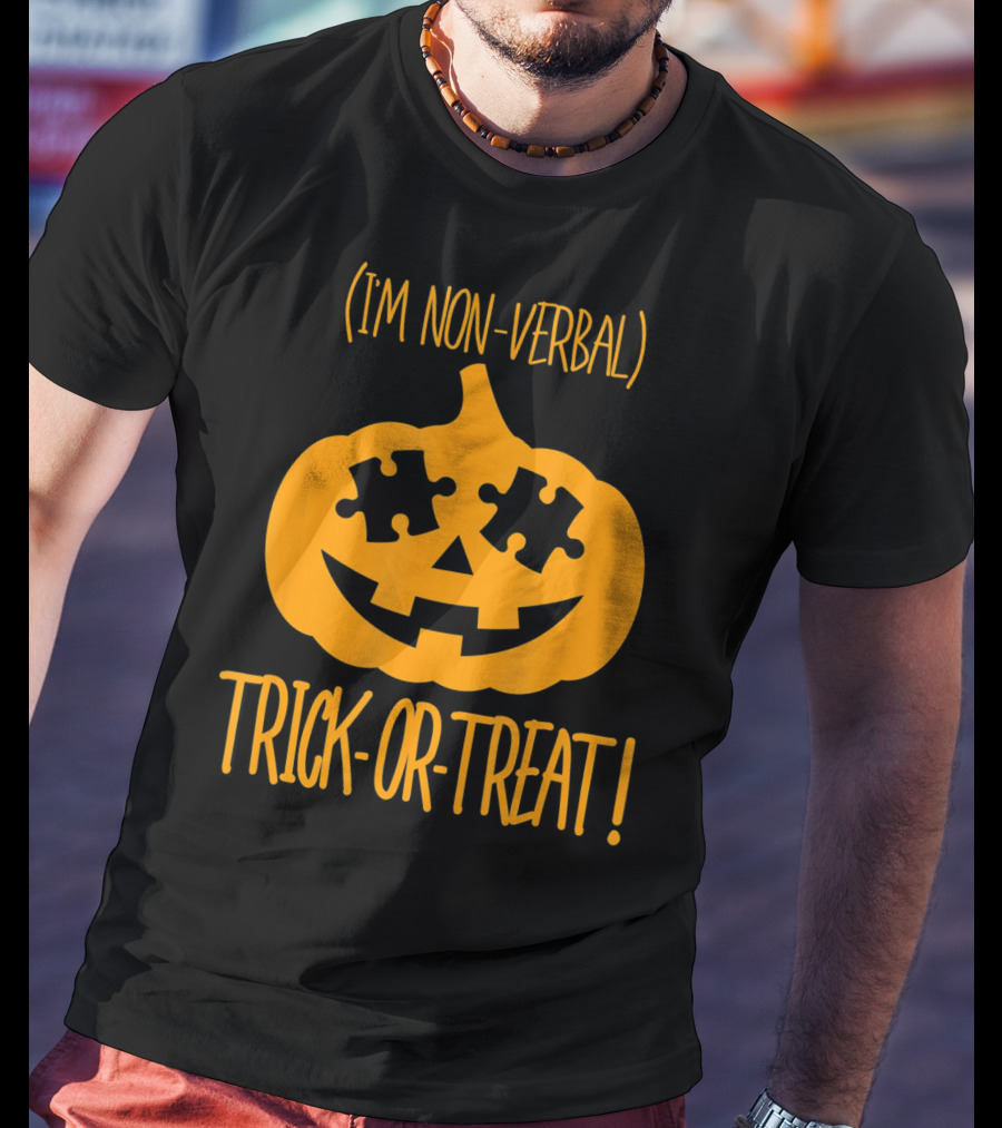 Trick-or-Treat I'm Non-Verbal Pumpkin Halloween Puzzle T-Shirt