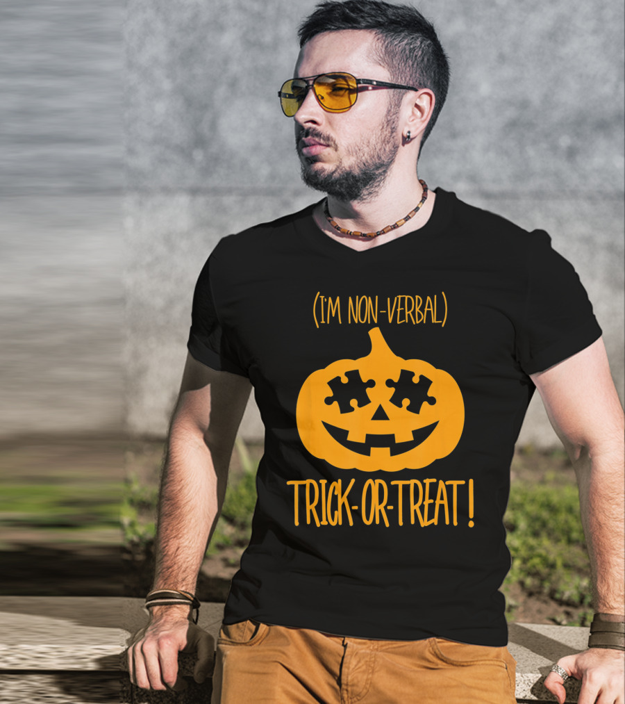 Trick-or-Treat I'm Non-Verbal Pumpkin Halloween Puzzle T-Shirt