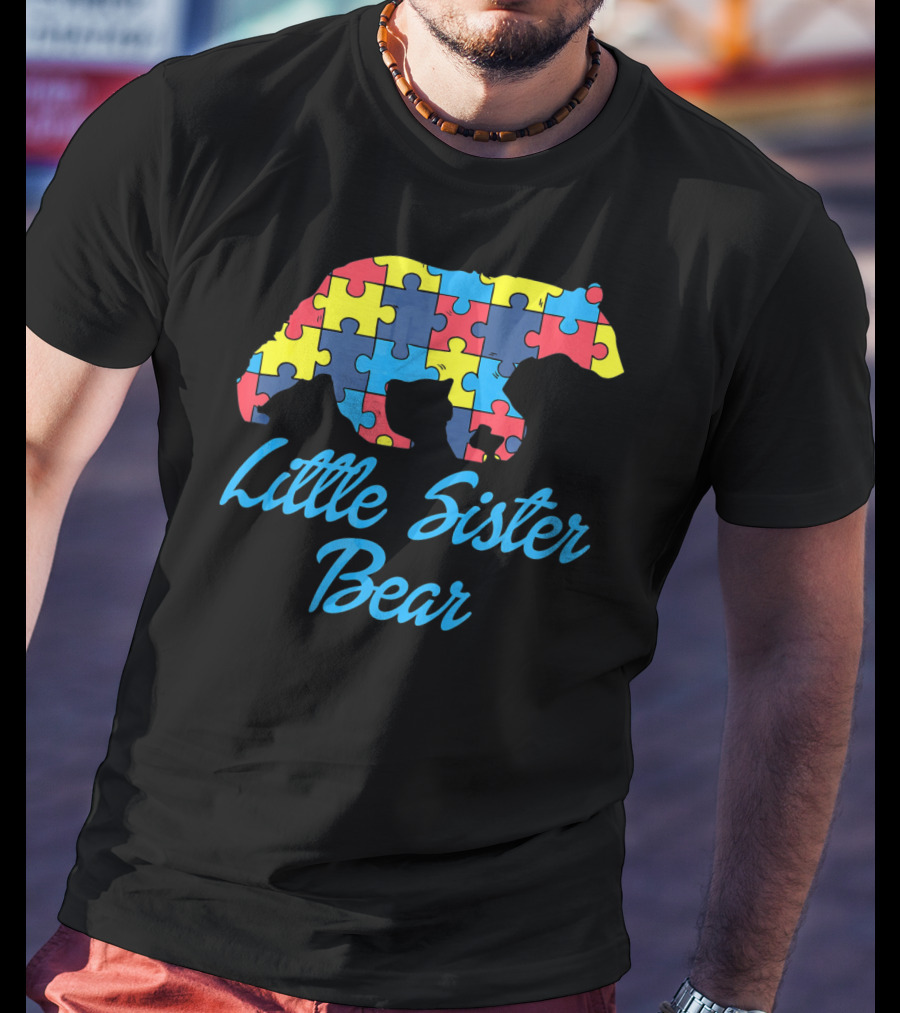 Autism Awareness Little Sister Bear Puzzle T-Shirt