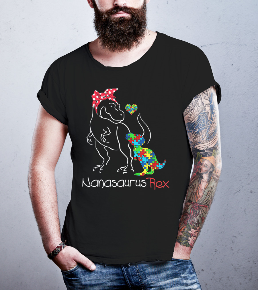 Nanasaurus Rex Dinosaur Autism Puzzle Heart T-Shirt