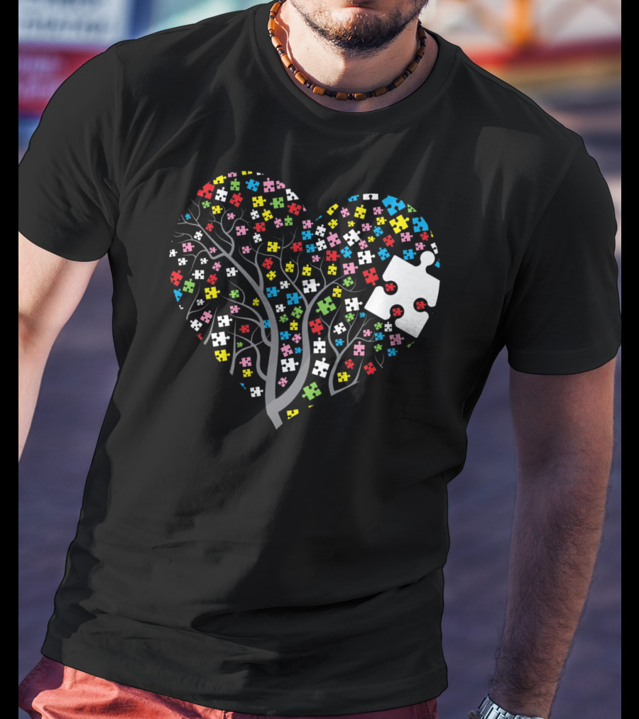 Autism Puzzle Heart Tree With Colorful Pieces T-Shirt
