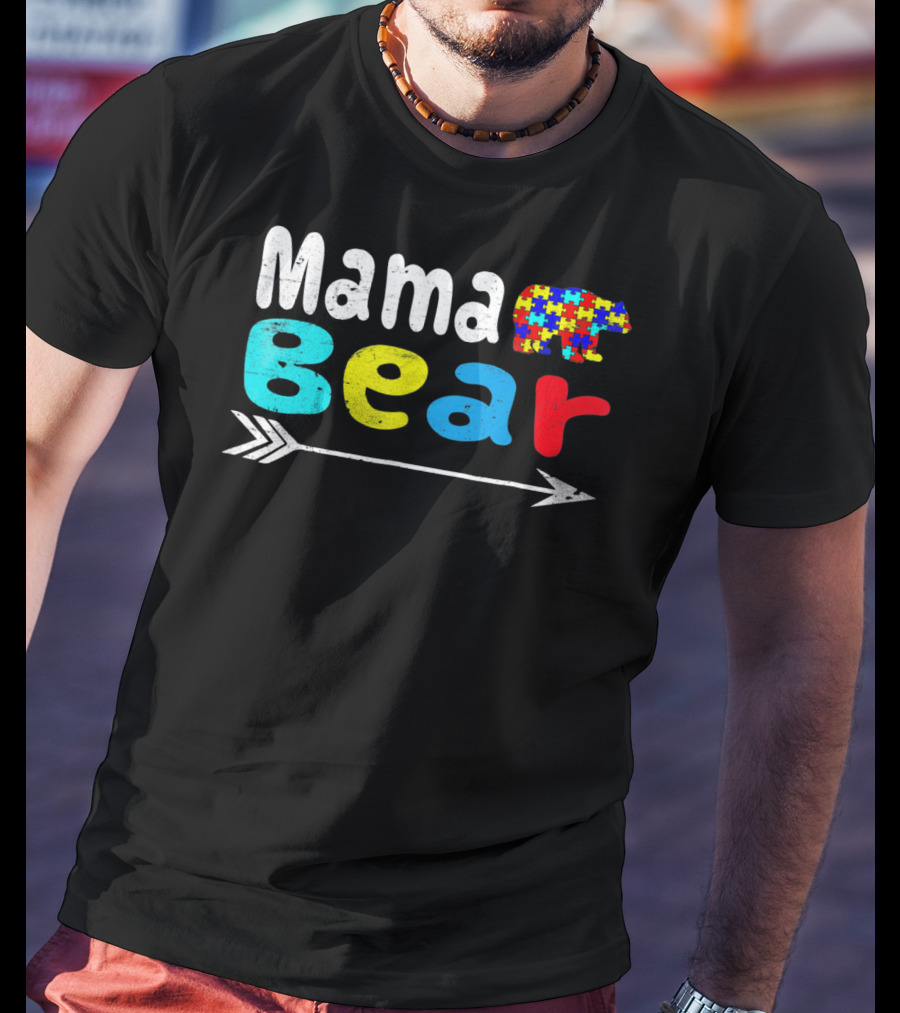 Mama Bear Autism Puzzle Piece Pattern With Arrow T-Shirt
