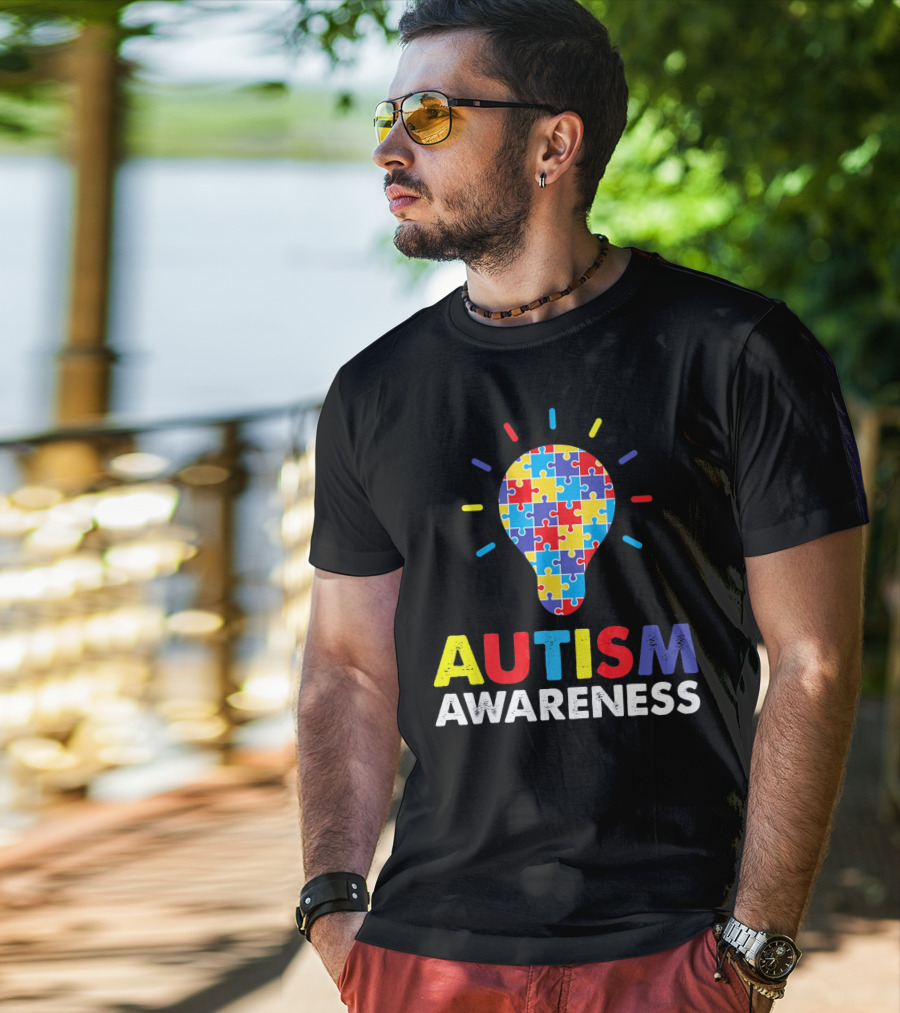 Autism Awareness Puzzle Piece Light Bulb Special Needs T-Shirt
