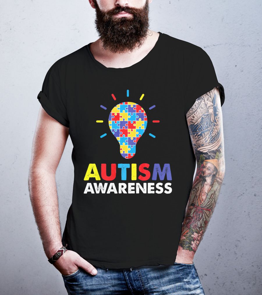 Autism Awareness Puzzle Light Bulb T-Shirt