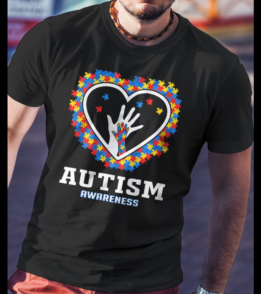Autism Awareness Heart Puzzle Hands T-Shirt