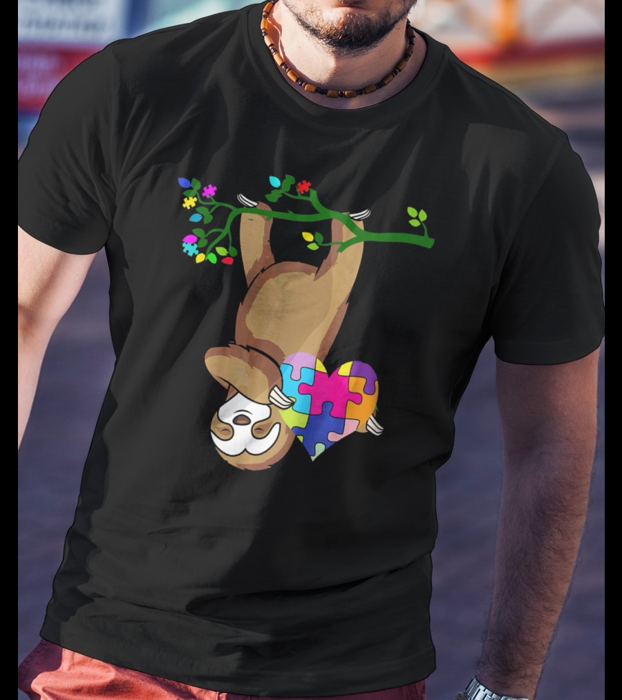 Sloth Love Autism Awareness Heart Puzzle T-Shirt